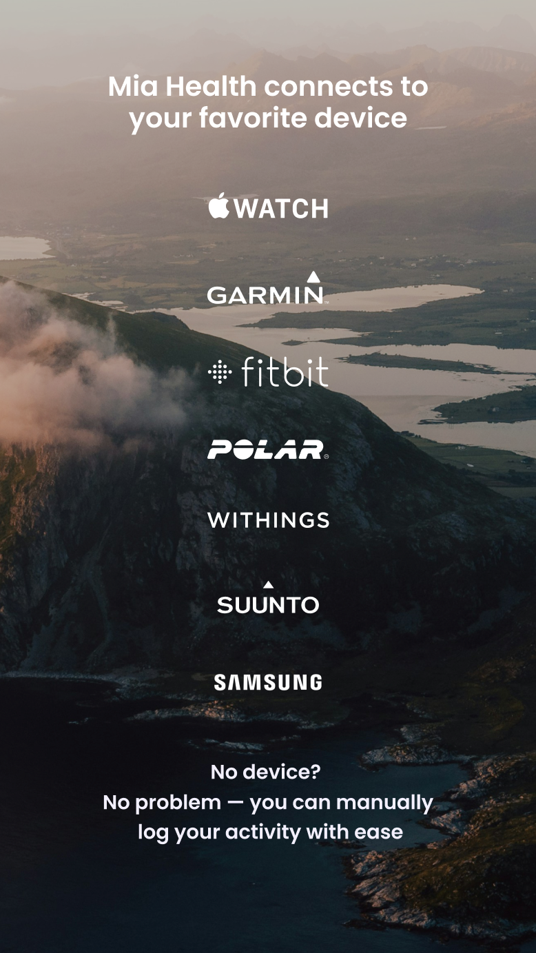 MiaHealth-App-Bildschirm — sieben verbundene Wearable-Geräte