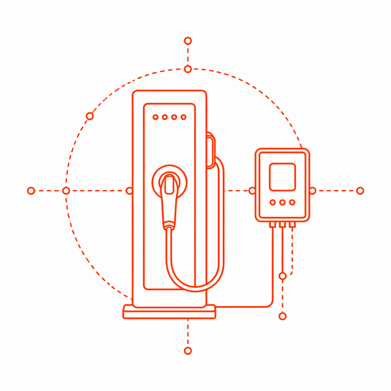 Schematische Darstellung von EV-Ladung und Energie-Geräten
